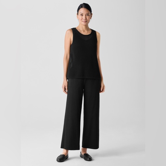 Eileen Fisher Petite Summer 2024 Cotton Blend Ponte Wide-Leg Pants | Black | PS - Picture 1 of 11